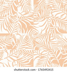 Tropical background with palm leaves. Seamless floral pattern. Summer vector illustration. Flat jungle print