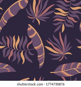 Tropical background with palm leaves. Seamless floral pattern. Summer vector illustration. Flat jungle print