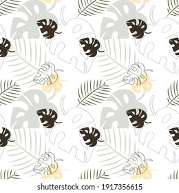 Tropical background with palm leaves. Seamless floral pattern. Summer vector illustration. Flat jungle print