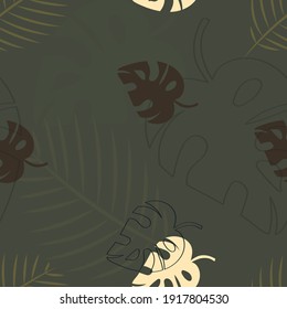 Tropical background with palm leaves. Seamless floral pattern. Summer vector illustration. Flat jungle print