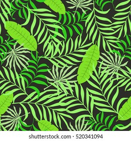 Tropical background with palm leaves. Seamless floral pattern