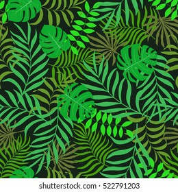 Tropical background with palm leaves. Seamless floral pattern