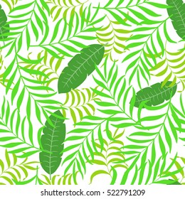 Tropical background with palm leaves. Seamless floral pattern