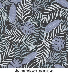 Tropical background with palm leaves. Seamless floral pattern