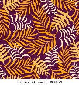 Tropical background with palm leaves. Seamless floral pattern