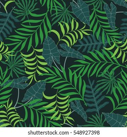 Tropical background with palm leaves. Seamless floral pattern
