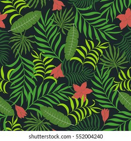 Tropical background with palm leaves. Seamless floral pattern