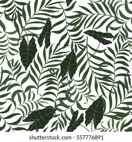 Tropical background with palm leaves. Seamless floral pattern