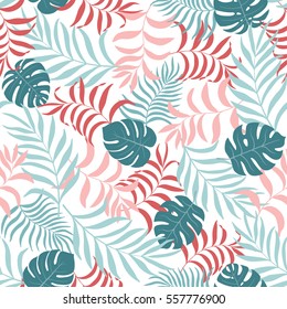 Tropical background with palm leaves. Seamless floral pattern