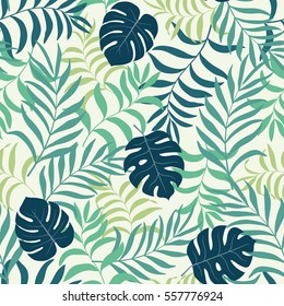 Tropical background with palm leaves. Seamless floral pattern