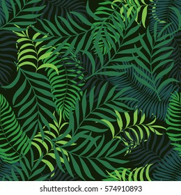 Tropical background with palm leaves. Seamless floral pattern