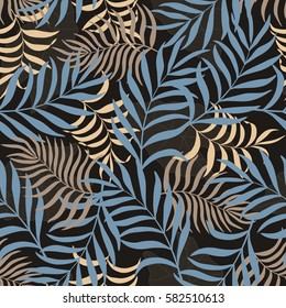 Tropical background with palm leaves. Seamless floral pattern
