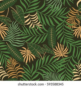 Tropical background with palm leaves. Seamless floral pattern