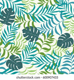 Tropical background with palm leaves. Seamless floral pattern