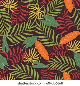 Tropical background with palm leaves. Seamless floral pattern