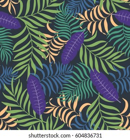Tropical background with palm leaves. Seamless floral pattern