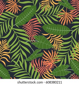 Tropical background with palm leaves. Seamless floral pattern