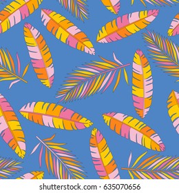 Tropical background with palm leaves. Seamless floral pattern. Without background