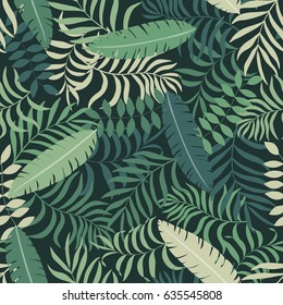 Tropical background with palm leaves. Seamless floral pattern