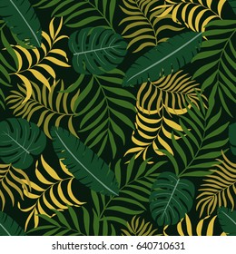 Tropical background with palm leaves. Seamless floral pattern