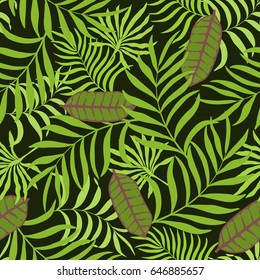 Tropical background with palm leaves. Seamless floral pattern