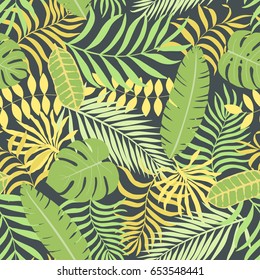 Tropical background with palm leaves. Seamless floral pattern