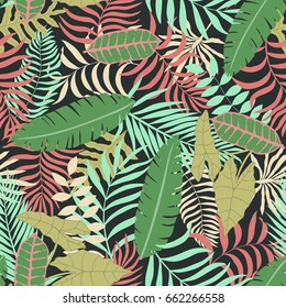 Tropical background with palm leaves. Seamless floral pattern