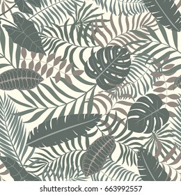 Tropical background with palm leaves. Seamless floral pattern