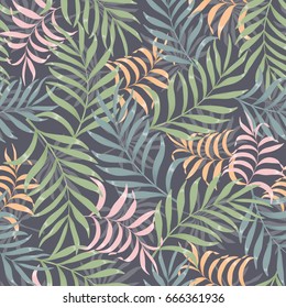 Tropical background with palm leaves. Seamless floral pattern