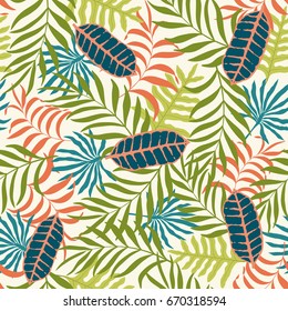 Tropical background with palm leaves. Seamless floral pattern