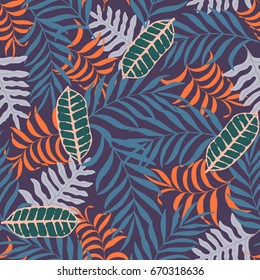 Tropical background with palm leaves. Seamless floral pattern
