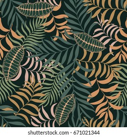 Tropical background with palm leaves. Seamless floral pattern