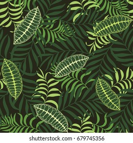 Tropical background with palm leaves. Seamless floral pattern