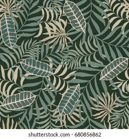 Tropical background with palm leaves. Seamless floral pattern