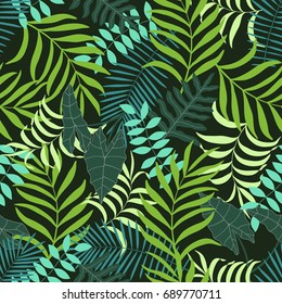 Tropical background with palm leaves. Seamless floral pattern