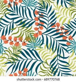 Tropical background with palm leaves. Seamless floral pattern