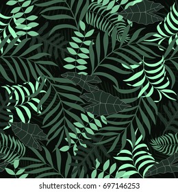 Tropical background with palm leaves. Seamless floral pattern