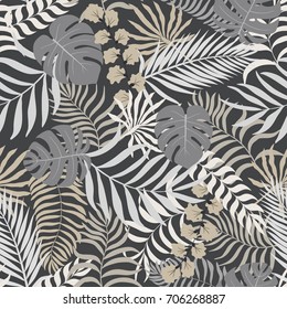 Tropical background with palm leaves. Seamless floral pattern