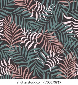 Tropical background with palm leaves. Seamless floral pattern