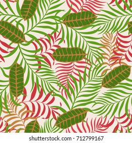 Tropical background with palm leaves. Seamless floral pattern