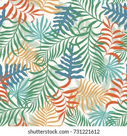 Tropical background with palm leaves. Seamless floral pattern