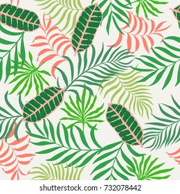 Tropical background with palm leaves. Seamless floral pattern
