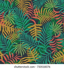 Tropical background with palm leaves. Seamless floral pattern