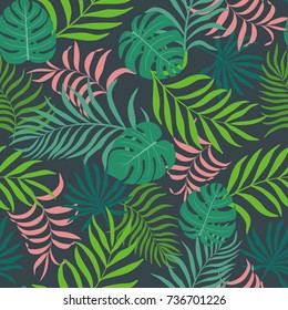 Tropical background with palm leaves. Seamless floral pattern
