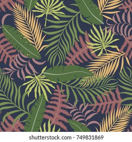 Tropical background with palm leaves. Seamless floral pattern