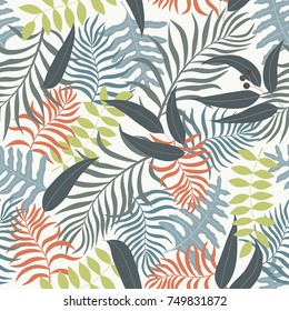 Tropical background with palm leaves. Seamless floral pattern