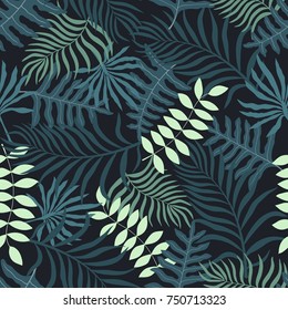 Tropical background with palm leaves. Seamless floral pattern