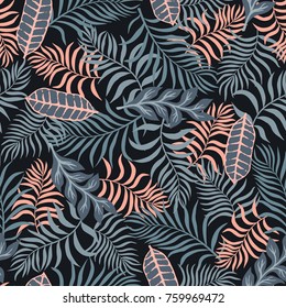 Tropical background with palm leaves. Seamless floral pattern. Summer vector illustration