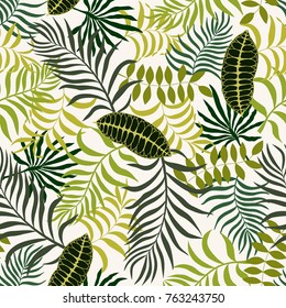 Tropical background with palm leaves. Seamless floral pattern. Summer vector illustration