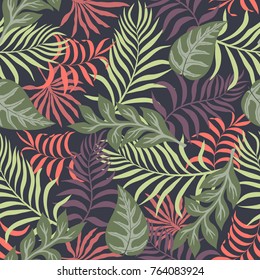 Tropical background with palm leaves. Seamless floral pattern. Summer vector illustration